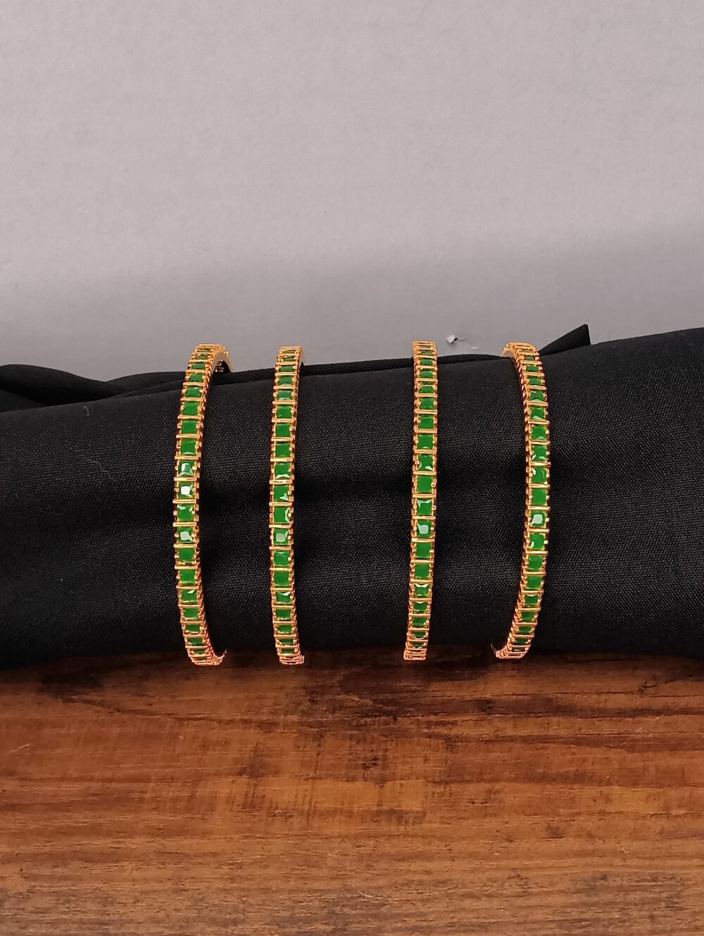 Gold-Tone And Green Crystal Bangle 4pc Set - Women Jewelery 8 inch
